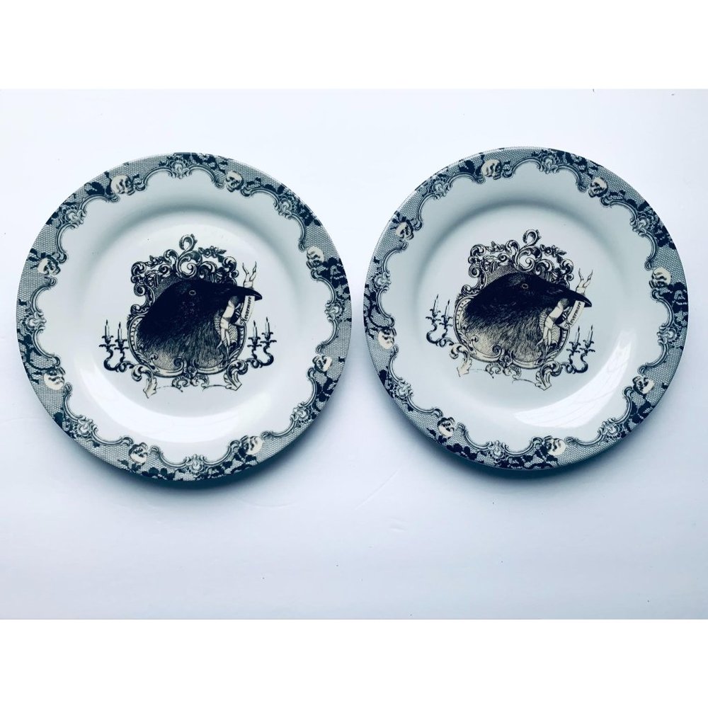KD Vintage Crow Nevermore Skull salad plates